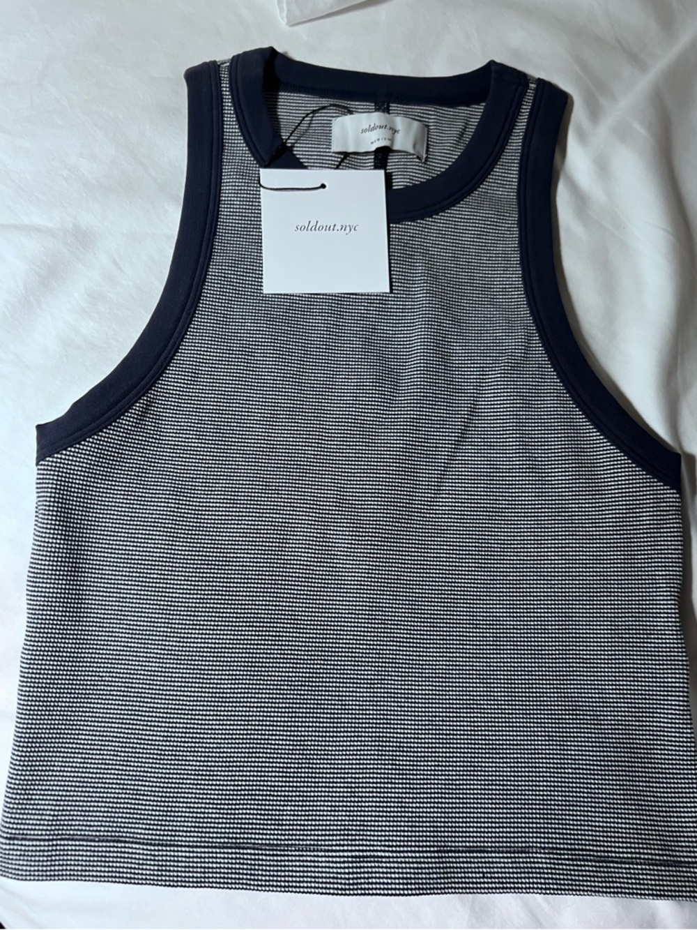 soldout.nyc Navy Micro-Stripe Cropped Tank